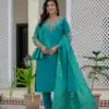 DIVA 125 | Firozi Roman Silk Salwar Suit with Sequins Work & Embroidery Work. Available at ₹1799 only. Delivery 4-6 Working Days. Shop now. | Jump Suits, Salwar suit, Designer Suits, Casual Suits, Creative suits, Palazzo Suits, Party Wear Suits, Patiala Suits, Straight Suits