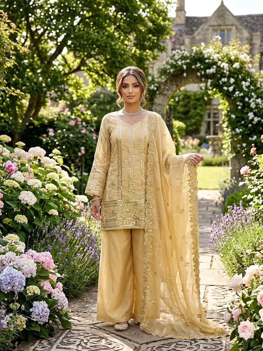 KD 1583 Golden | Golden Zimmy Silk Salwar Suit with Sequins Work. Special Price ₹1699. Delivery 4-6 Working Days. Shop now. | Jump Suits, Salwar suit, Designer Suits, Casual Suits, Creative suits, Palazzo Suits, Party Wear Suits, Patiala Suits, Straight Suits