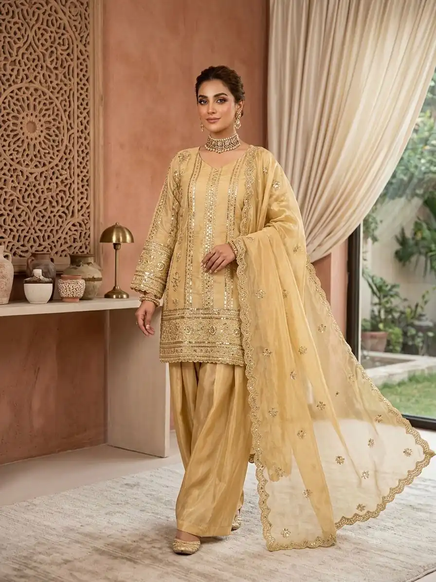 KD 1583 Golden | Golden Zimmy Silk Salwar Suit with Sequins Work. Special Price ₹1699. Delivery 4-6 Working Days. Shop now. | Jump Suits, Salwar suit, Designer Suits, Casual Suits, Creative suits, Palazzo Suits, Party Wear Suits, Patiala Suits, Straight Suits