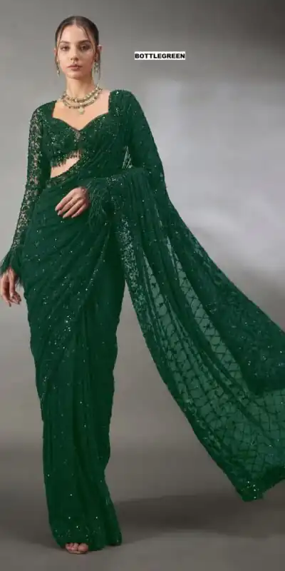 DF 3474 Green Faux Georgette Saree Perfect for Wedding, Party, Bridal Wear, Baisakhi, Raksha Bandhan –. Introductory Price ₹1799. Delivery 4-6 Workin | Sarees, Bollywood Sarees, Creative Sarees, Designer Sarees, Embroidered Sarees, Ethnic Saree, Modern Digital sarees, Party Wear Sarees
