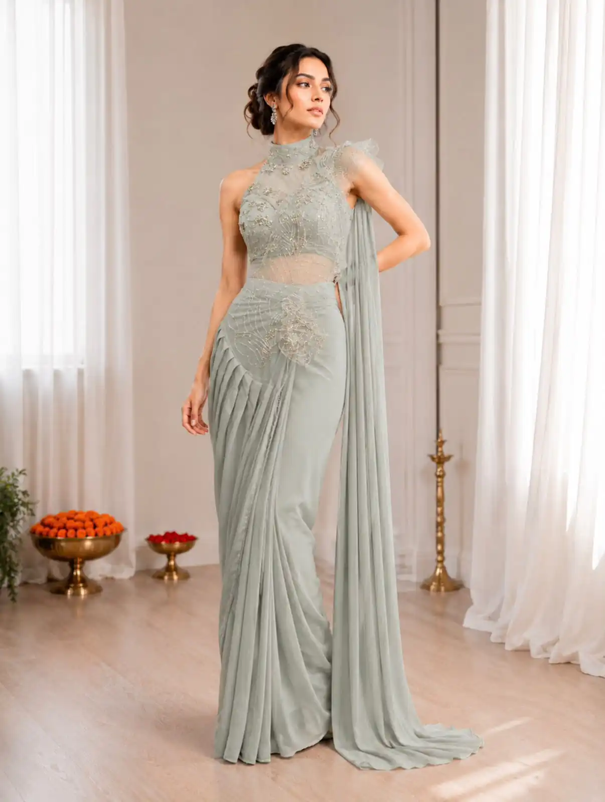 BB 82 Grey | Crep Silk Saree with Sequins Work & Embroidery Work. Special Price ₹1899. Delivery 4-6 Working Days. Shop now. | Sarees, Bollywood Sarees, Creative Sarees, Designer Sarees, Embroidered Sarees, Ethnic Saree, Modern Digital sarees, Party Wear Sarees