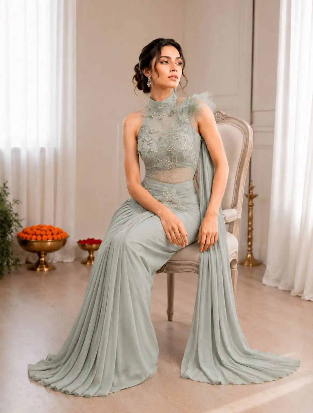 BB 82 Grey | Crep Silk Saree with Sequins Work & Embroidery Work. Special Price ₹1899. Delivery 4-6 Working Days. Shop now. | Sarees, Bollywood Sarees, Creative Sarees, Designer Sarees, Embroidered Sarees, Ethnic Saree, Modern Digital sarees, Party Wear Sarees