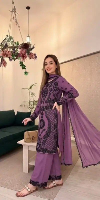 SRK 5364 Lavender Faux Georgette Salwar Suit erfect for Wedding, Party, Mehendi, Pongal, Reception – . Available at ₹2449 only. Delivery 4-6 Working Days | Jump Suits, Salwar suit, Designer Suits, Casual Suits, Creative suits, Palazzo Suits, Party Wear Suits, Patiala Suits, Straight Suits
