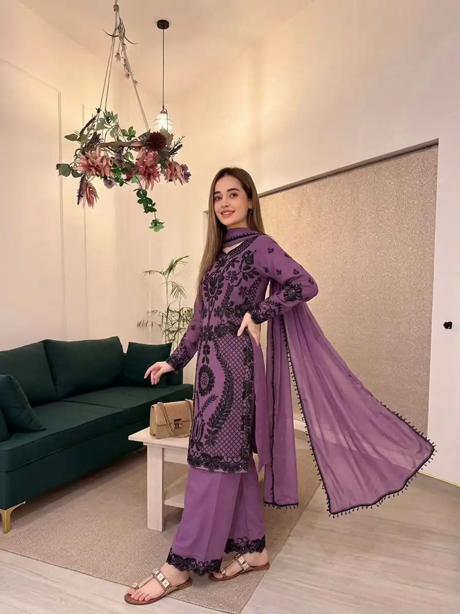 SRK 5364 Lavender Faux Georgette Salwar Suit erfect for Wedding, Party, Mehendi, Pongal, Reception – . Available at ₹2449 only. Delivery 4-6 Working Days | Jump Suits, Salwar suit, Designer Suits, Casual Suits, Creative suits, Palazzo Suits, Party Wear Suits, Patiala Suits, Straight Suits