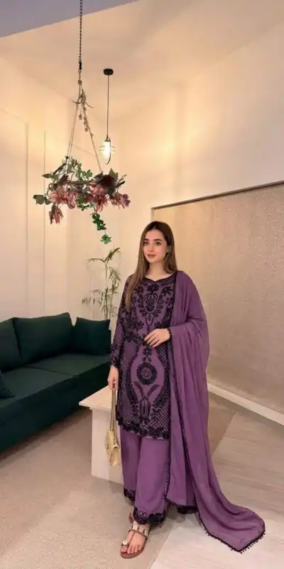 SRK 5364 Lavender Faux Georgette Salwar Suit erfect for Wedding, Party, Mehendi, Pongal, Reception – . Available at ₹2449 only. Delivery 4-6 Working Days | Jump Suits, Salwar suit, Designer Suits, Casual Suits, Creative suits, Palazzo Suits, Party Wear Suits, Patiala Suits, Straight Suits