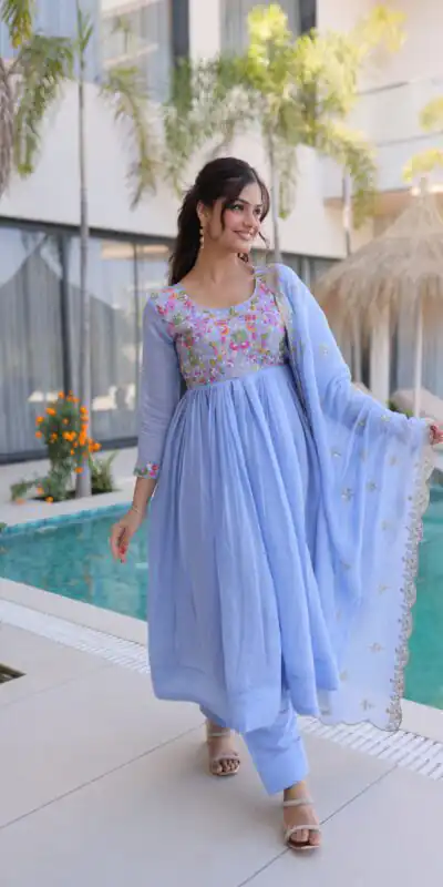KA 1239 Lavender Roman Silk Gown Perfect for Wedding, Party, Reception, Karwa Chauth, Baby Shower – . Now at just ₹2599. Delivery 4-6 Working Days. Shop | Gowns, Bollywood Gowns, Creative Gowns, Designer Gowns, Embroidered Gowns, Party Wear Gowns, Casual Suits