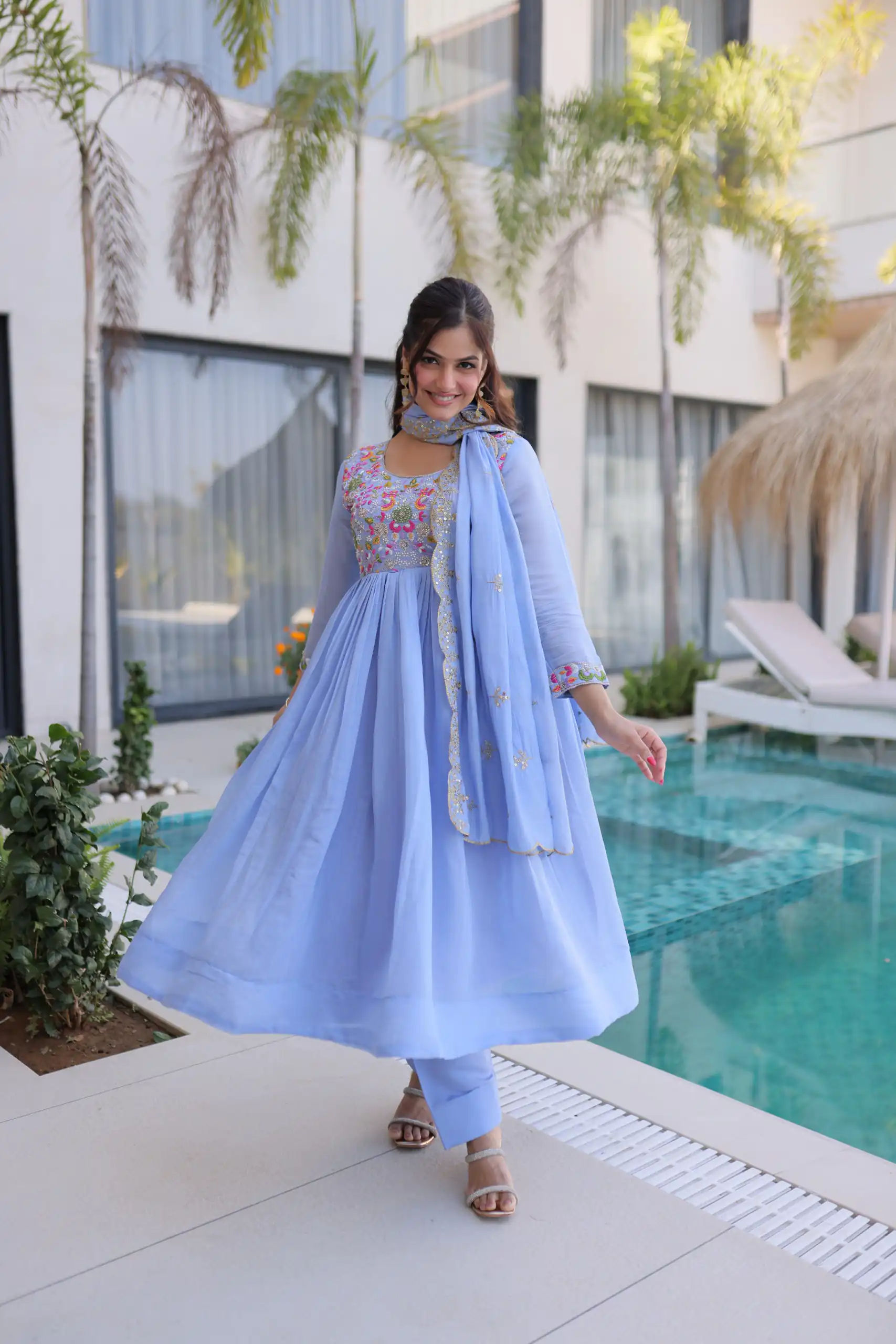 KA 1239 Lavender Roman Silk Gown Perfect for Wedding, Party, Reception, Karwa Chauth, Baby Shower – . Now at just ₹2599. Delivery 4-6 Working Days. Shop | Gowns, Bollywood Gowns, Creative Gowns, Designer Gowns, Embroidered Gowns, Party Wear Gowns, Casual Suits