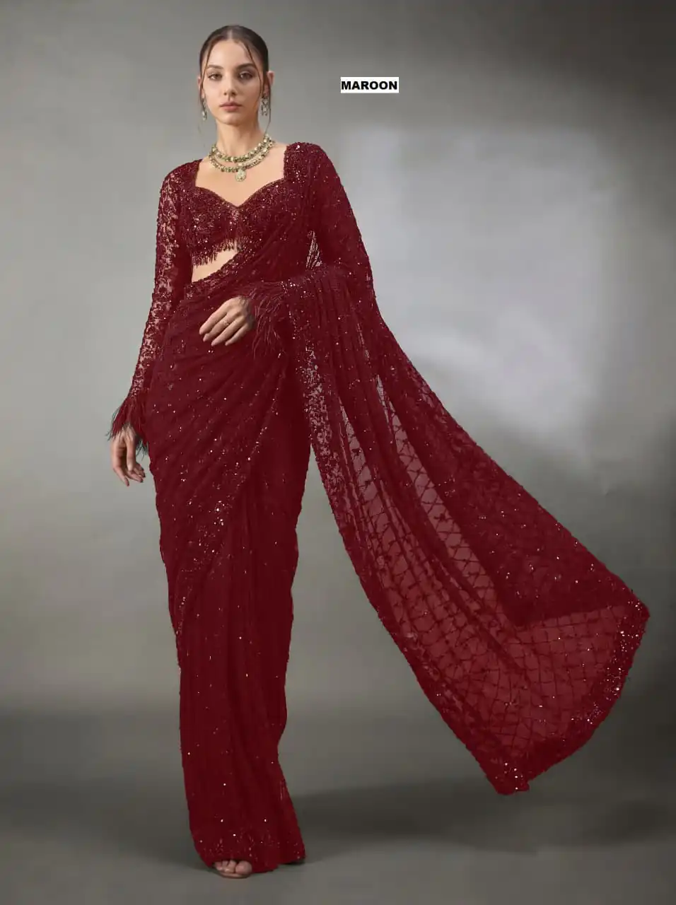 DF 3474 Maroon Faux Georgette Saree Perfect for Wedding, Party, Bridal Wear, Baisakhi, Raksha Bandhan –. Introductory Price ₹1799. Delivery 4-6 Workin | Sarees, Bollywood Sarees, Creative Sarees, Designer Sarees, Embroidered Sarees, Ethnic Saree, Modern Digital sarees, Party Wear Sarees