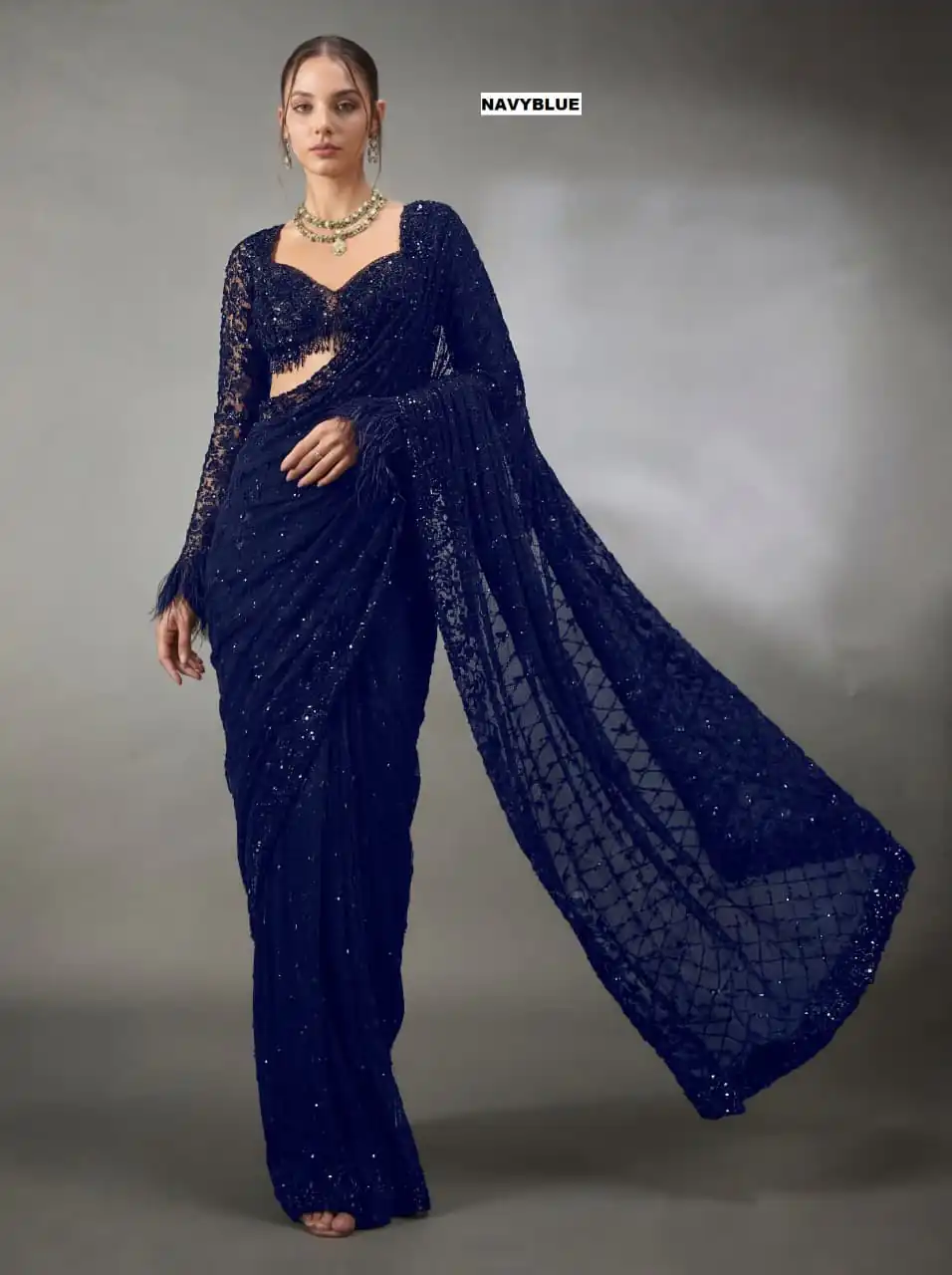DF 3474 Navy Blue Faux Georgette Saree Perfect for Wedding, Party, Bridal Wear, Baisakhi, Raksha Bandhan –. Introductory Price ₹1799. Delivery 4-6 Workin | Sarees, Bollywood Sarees, Creative Sarees, Designer Sarees, Embroidered Sarees, Ethnic Saree, Modern Digital sarees, Party Wear Sarees