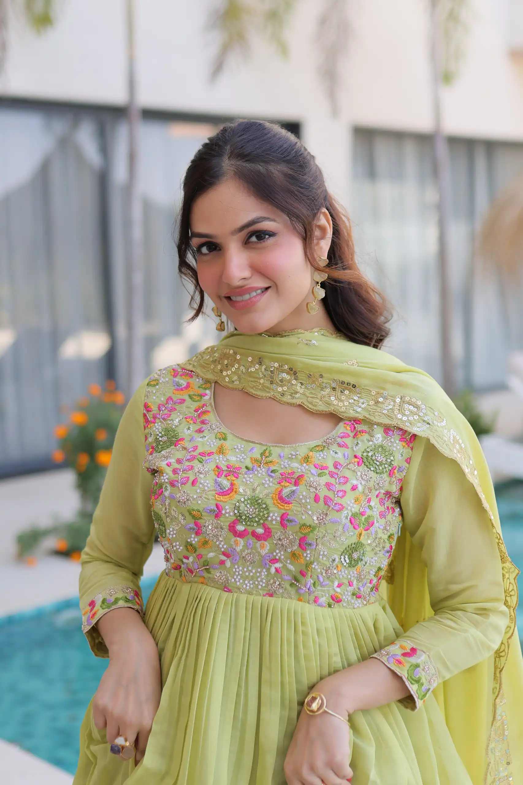 KA 1239 Pista Roman Silk Gown Perfect for Wedding, Party, Reception, Karwa Chauth, Baby Shower – . Now at just ₹2599. Delivery 4-6 Working Days. Shop | Gowns, Bollywood Gowns, Creative Gowns, Designer Gowns, Embroidered Gowns, Party Wear Gowns, Casual Suits