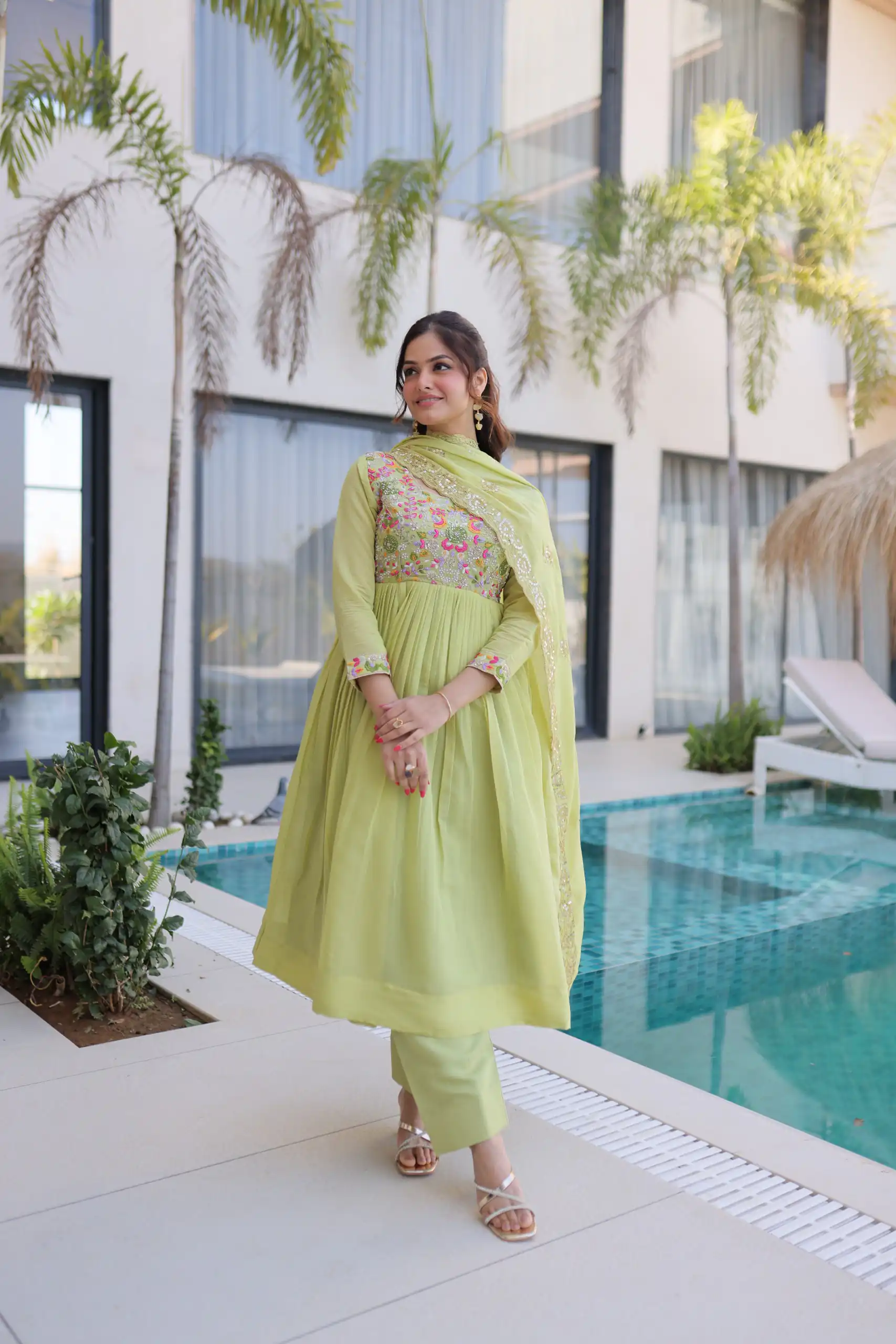KA 1239 Pista Roman Silk Gown Perfect for Wedding, Party, Reception, Karwa Chauth, Baby Shower – . Now at just ₹2599. Delivery 4-6 Working Days. Shop | Gowns, Bollywood Gowns, Creative Gowns, Designer Gowns, Embroidered Gowns, Party Wear Gowns, Casual Suits