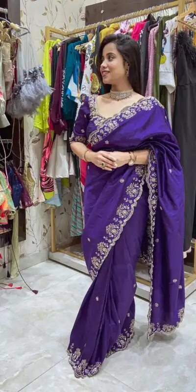 BT 398 Purple Purple Vichitra Silk Saree. Perfect for Wedding, Party, Holi, Anniversary, Engagement – Affordable Price ₹1799. Delivery 4-6 Working Days. | Sarees, Bollywood Sarees, Creative Sarees, Designer Sarees, Embroidered Sarees, Ethnic Saree, Modern Digital sarees, Party Wear Sarees