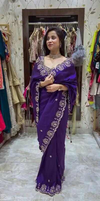 BT 398 Purple Purple Vichitra Silk Saree. Perfect for Wedding, Party, Holi, Anniversary, Engagement – Affordable Price ₹1799. Delivery 4-6 Working Days. | Sarees, Bollywood Sarees, Creative Sarees, Designer Sarees, Embroidered Sarees, Ethnic Saree, Modern Digital sarees, Party Wear Sarees