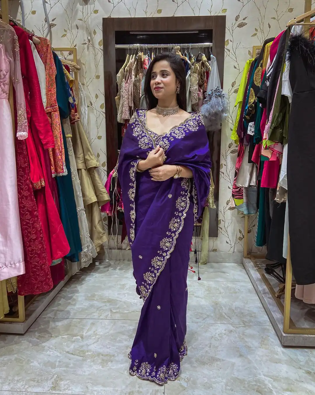 BT 398 Purple Purple Vichitra Silk Saree. Perfect for Wedding, Party, Holi, Anniversary, Engagement – Affordable Price ₹1799. Delivery 4-6 Working Days. | Sarees, Bollywood Sarees, Creative Sarees, Designer Sarees, Embroidered Sarees, Ethnic Saree, Modern Digital sarees, Party Wear Sarees