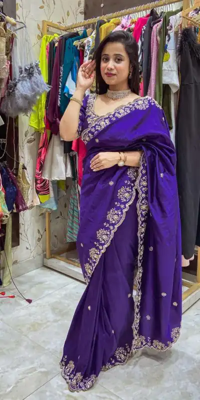BT 398 Purple Purple Vichitra Silk Saree. Perfect for Wedding, Party, Holi, Anniversary, Engagement – Affordable Price ₹1799. Delivery 4-6 Working Days. | Sarees, Bollywood Sarees, Creative Sarees, Designer Sarees, Embroidered Sarees, Ethnic Saree, Modern Digital sarees, Party Wear Sarees