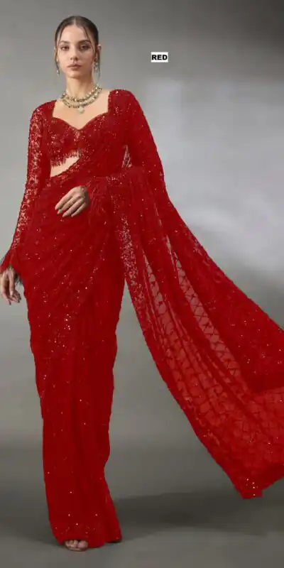 DF 3474 Red Faux Georgette Saree Perfect for Wedding, Party, Bridal Wear, Baisakhi, Raksha Bandhan –. Introductory Price ₹1799. Delivery 4-6 Workin | Sarees, Bollywood Sarees, Creative Sarees, Designer Sarees, Embroidered Sarees, Ethnic Saree, Modern Digital sarees, Party Wear Sarees