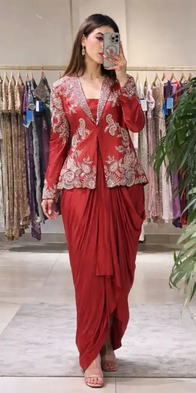 BB 61 Red in Rangoli Silk Sequins Work & Embroidery Work Dhoti Suit . Festive Deal ₹2099. Delivery 4-6 Working Days. Shop now. | Jump Suits, Salwar suit, Designer Suits, Casual Suits, Creative suits, Palazzo Suits, Party Wear Suits, Patiala Suits, Straight Suits