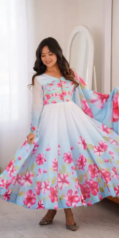 KB 308 Sky Blue Sky Blue Organza Silk Salwar Sui Perfect for Wedding, Party, Housewarming, Ganesh Chaturthi, Reception – t. Affordable Price ₹1999. Delivery | Anarkali Suits, Bollywood Anarkali, Creative-Anarkali, Designer Anarkali, Embroidered Anarkali, Party Wear Anarkali