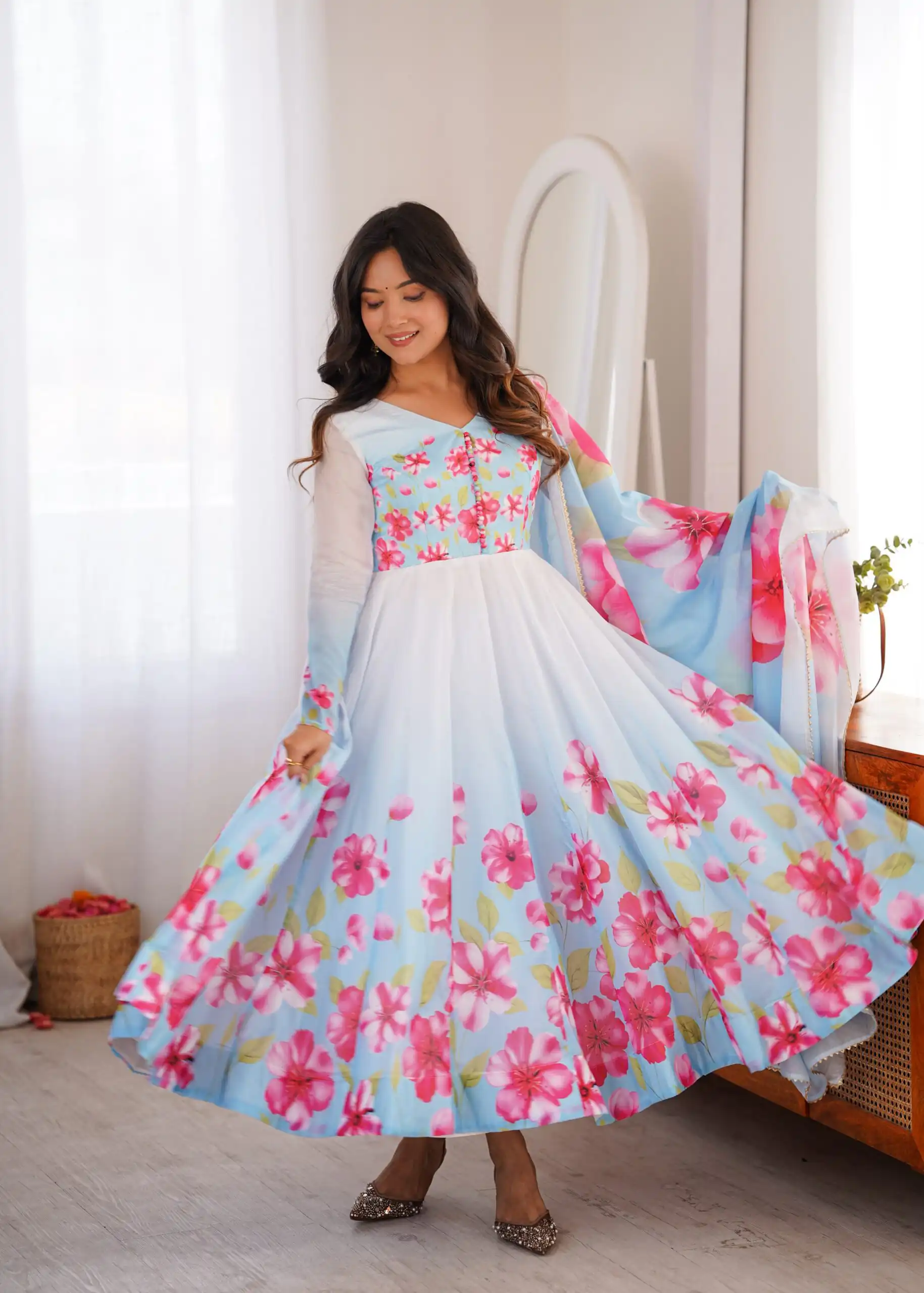 KB 308 Sky Blue Sky Blue Organza Silk Salwar Sui Perfect for Wedding, Party, Housewarming, Ganesh Chaturthi, Reception – t. Affordable Price ₹1999. Delivery | Anarkali Suits, Bollywood Anarkali, Creative-Anarkali, Designer Anarkali, Embroidered Anarkali, Party Wear Anarkali