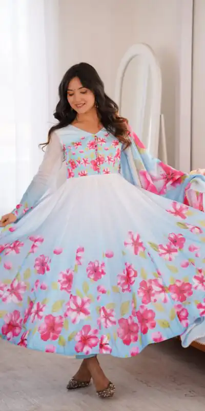 KB 308 Sky Blue Sky Blue Organza Silk Salwar Sui Perfect for Wedding, Party, Housewarming, Ganesh Chaturthi, Reception – t. Affordable Price ₹1999. Delivery | Anarkali Suits, Bollywood Anarkali, Creative-Anarkali, Designer Anarkali, Embroidered Anarkali, Party Wear Anarkali