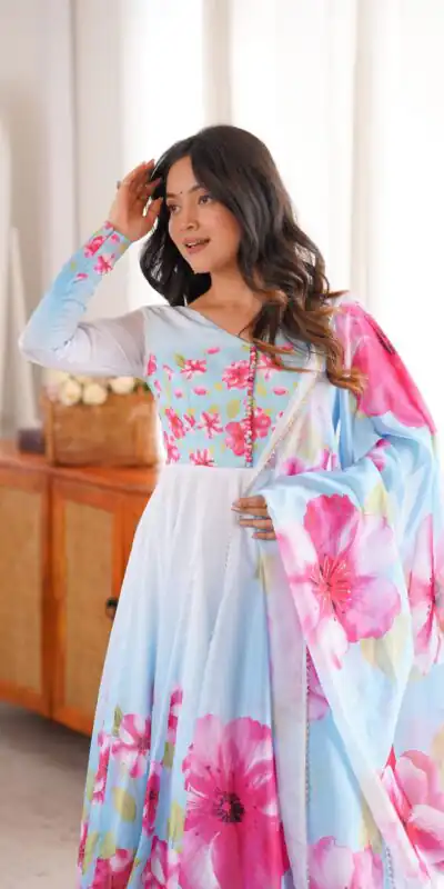 KB 308 Sky Blue Sky Blue Organza Silk Salwar Sui Perfect for Wedding, Party, Housewarming, Ganesh Chaturthi, Reception – t. Affordable Price ₹1999. Delivery | Anarkali Suits, Bollywood Anarkali, Creative-Anarkali, Designer Anarkali, Embroidered Anarkali, Party Wear Anarkali