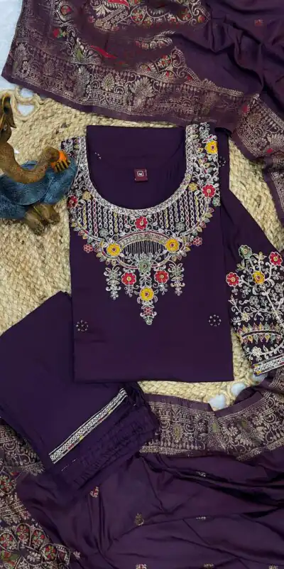 DIVA 125 | Wine Roman Silk Salwar Suit with Sequins Work & Embroidery Work. Available at ₹1799 only. Delivery 4-6 Working Days. Shop now. | Jump Suits, Salwar suit, Designer Suits, Casual Suits, Creative suits, Palazzo Suits, Party Wear Suits, Patiala Suits, Straight Suits