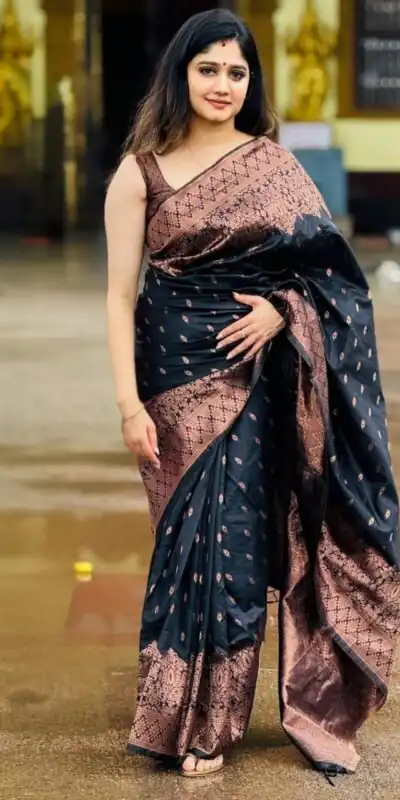 KP 6048 Black Color Yellow Soft Lichi Silk Saree with Jacquard Work. Best Price ₹1299. Delivery 4-6 Working Days. Shop now. | Sarees, Bollywood Sarees, Creative Sarees, Designer Sarees, Embroidered Sarees, Ethnic Saree, Modern Digital sarees, Party Wear Sarees