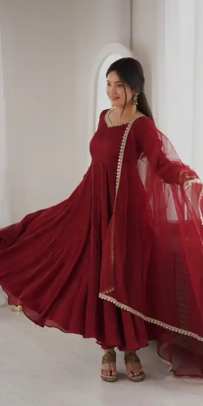 SRK 5355 Maroon Doremon Crush Gown with Lace Work & Mirror Work. Exclusive Offer ₹2099. Delivery 4-6 Working Days. Shop now. | Gowns, Bollywood Gowns, Creative Gowns, Designer Gowns, Embroidered Gowns, Party Wear Gowns