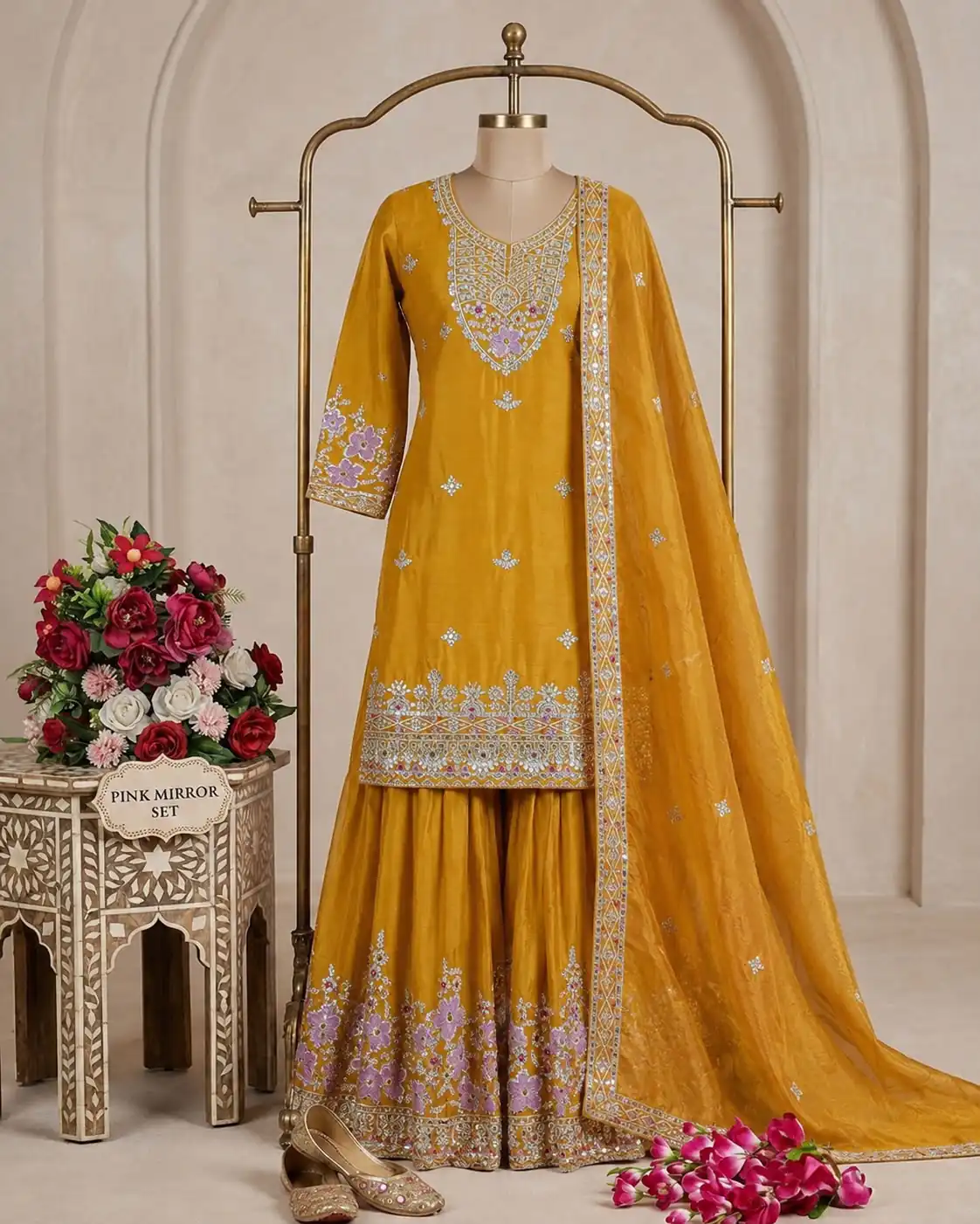 WW 1273 Mustered Chinon Silk Salwar Suit with Embroidery Work & Sequins Work. Get it for ₹2499. Delivery 4-6 Working Days. Shop now. | Jump Suits, Salwar suit, Designer Suits, Casual Suits, Creative suits, Palazzo Suits, Party Wear Suits, Patiala Suits, Straight Suits