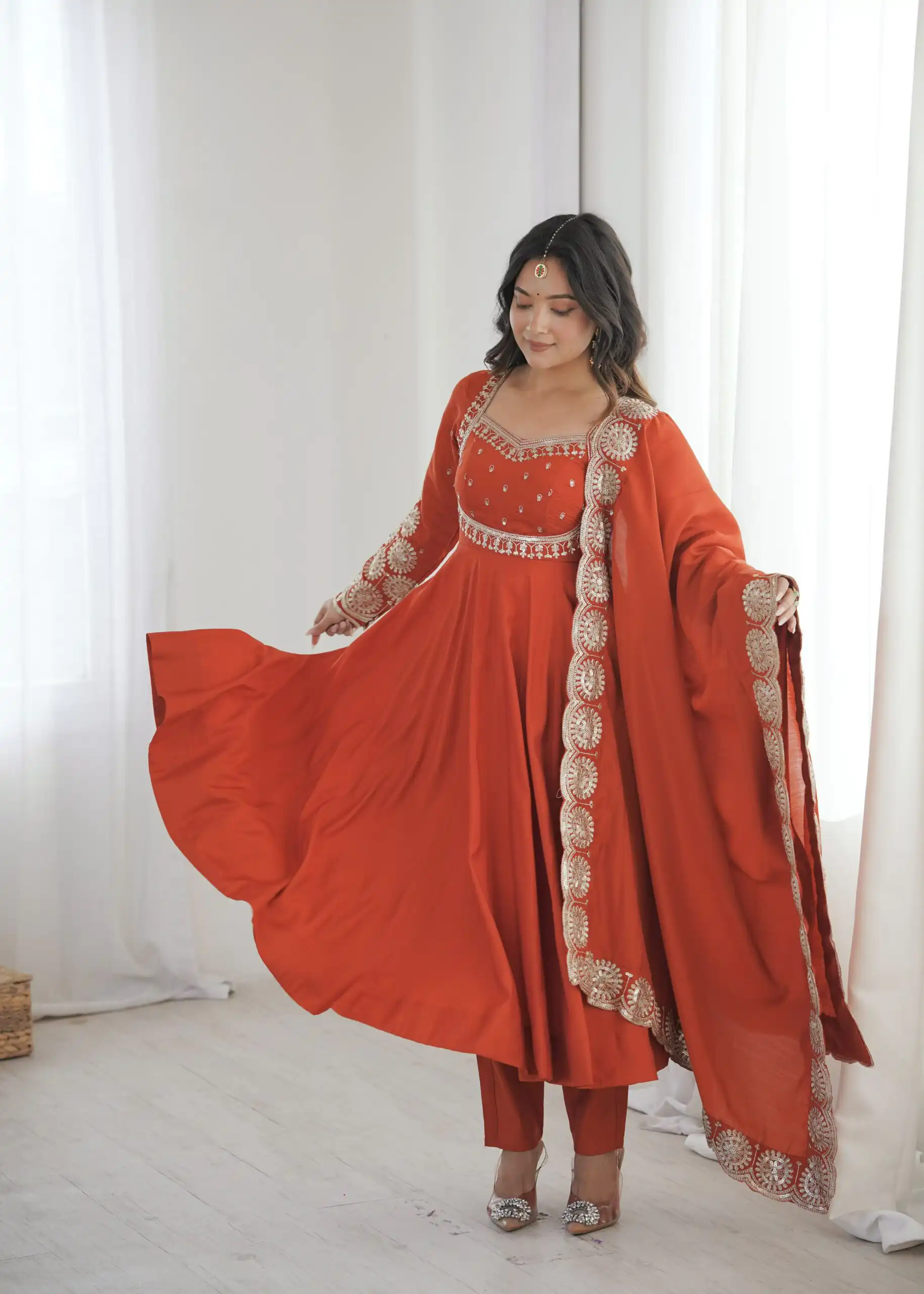 ZF 5026  Orange Colour Roman Silk Salwar Suit with Embroidery Work. Best Price ₹2399. Delivery 4-6 Working Days. Shop now. | Anarkali Suits, Bollywood Anarkali, Creative-Anarkali, Designer Anarkali, Embroidered Anarkali, Party Wear Anarkali