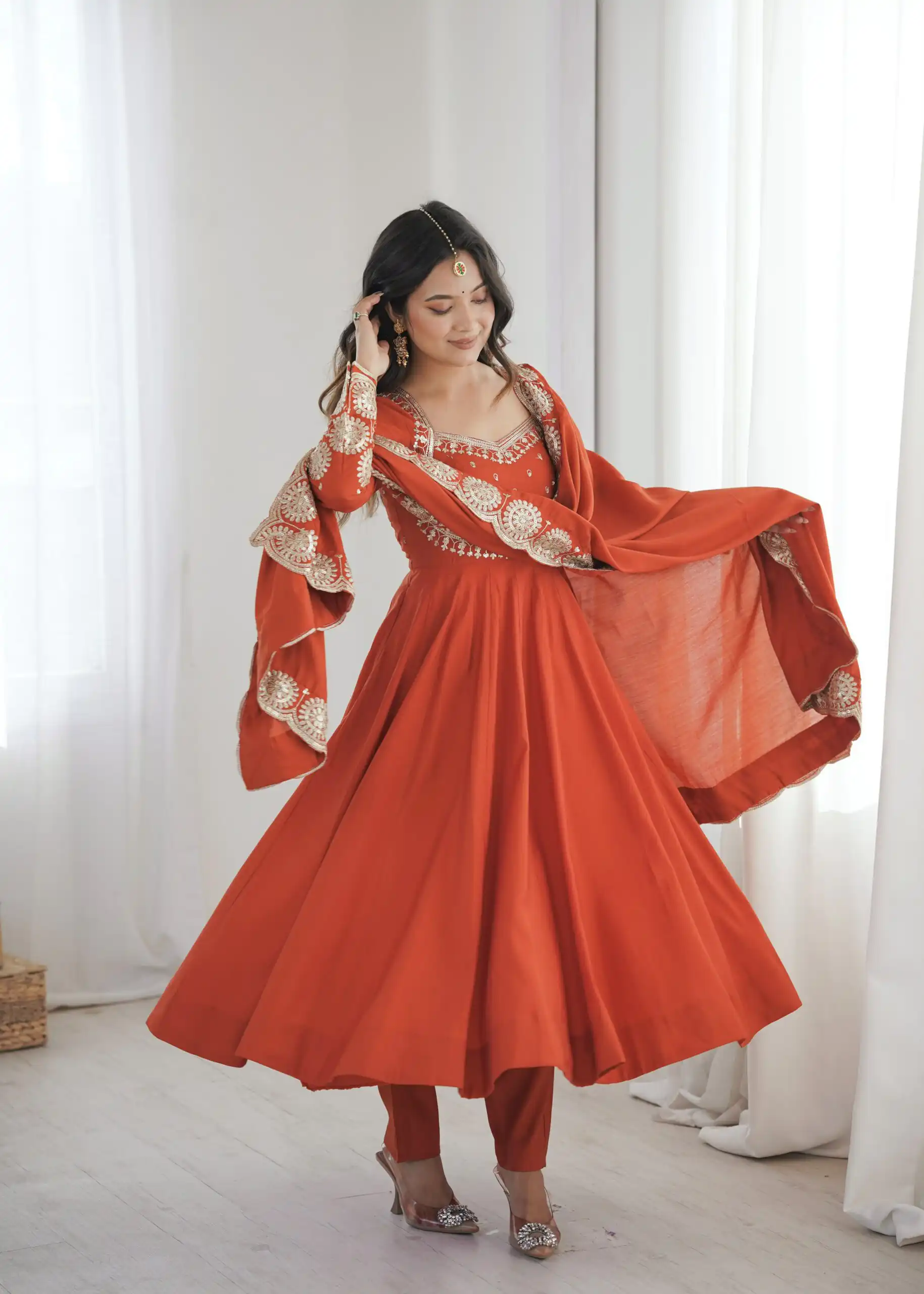 ZF 5026  Orange Colour Roman Silk Salwar Suit with Embroidery Work. Best Price ₹2399. Delivery 4-6 Working Days. Shop now. | Anarkali Suits, Bollywood Anarkali, Creative-Anarkali, Designer Anarkali, Embroidered Anarkali, Party Wear Anarkali