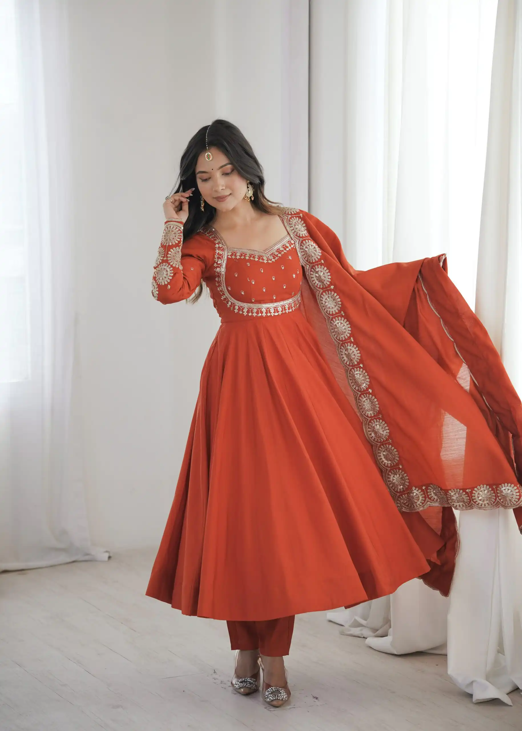 ZF 5026  Orange Colour Roman Silk Salwar Suit with Embroidery Work. Best Price ₹2399. Delivery 4-6 Working Days. Shop now. | Anarkali Suits, Bollywood Anarkali, Creative-Anarkali, Designer Anarkali, Embroidered Anarkali, Party Wear Anarkali