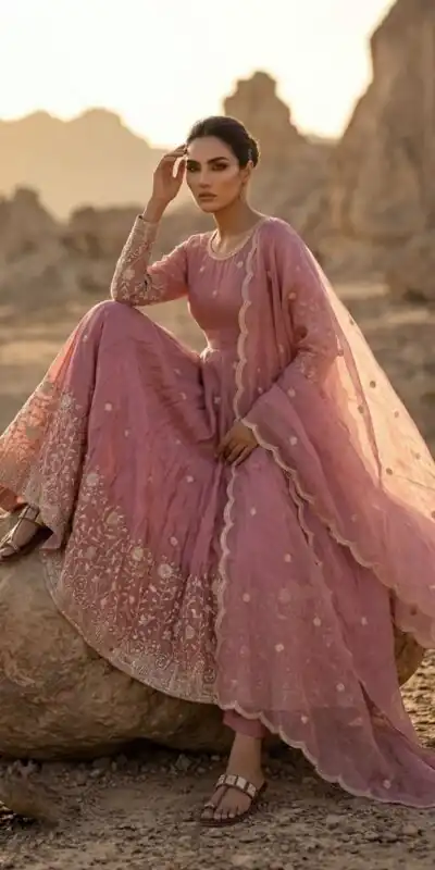JF 052 Peach Fendy Silk Gown with Sequins Work & Thread Embroidery. Now at just ₹2399. Delivery 4-6 Working Days. Shop now. | Gowns, Bollywood Gowns, Creative Gowns, Designer Gowns, Embroidered Gowns, Party Wear Gowns