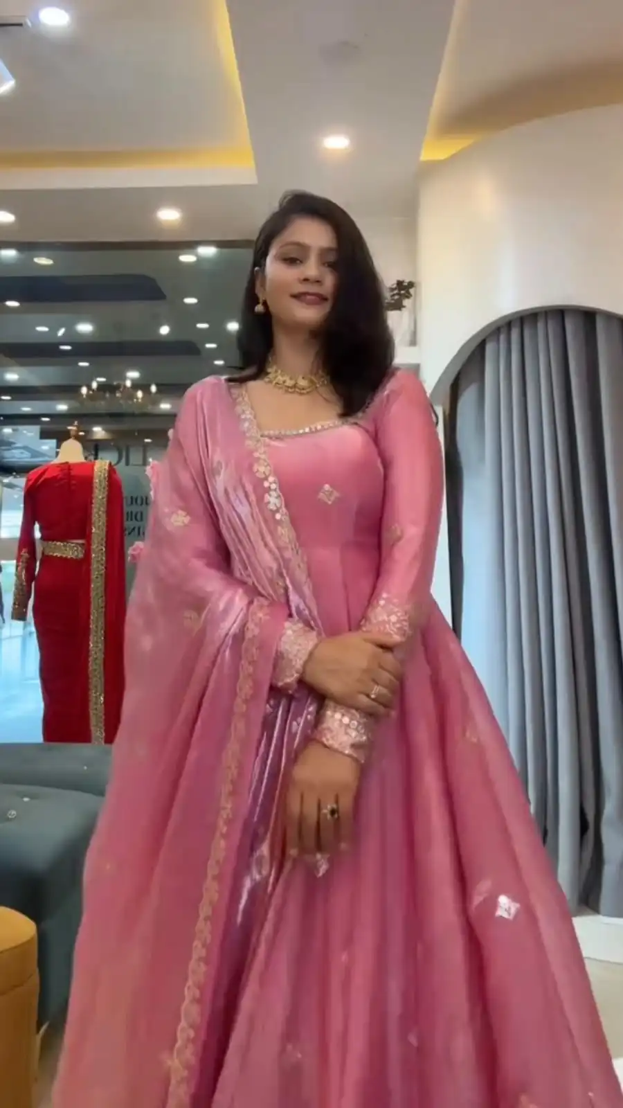 KD 1633 Pink | Pink Fendy Silk Gown with Sequins Work & Thread Embroidery. Now at just ₹2499. Delivery 4-6 Working Days. Shop now. | Gowns, Bollywood Gowns, Creative Gowns, Designer Gowns, Embroidered Gowns, Party Wear Gowns