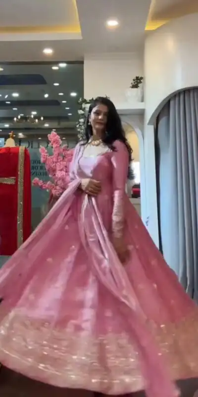 KD 1633 Pink | Pink Fendy Silk Gown with Sequins Work & Thread Embroidery. Now at just ₹2499. Delivery 4-6 Working Days. Shop now. | Gowns, Bollywood Gowns, Creative Gowns, Designer Gowns, Embroidered Gowns, Party Wear Gowns