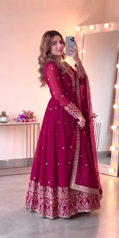 SSR 546 Pink in Georgette Embroidery Work & Sequins Work Gown . Get it for ₹2149. Delivery 4-6 Working Days. Online Shop now. | Gowns, Bollywood Gowns, Creative Gowns, Designer Gowns, Embroidered Gowns, Party Wear Gowns