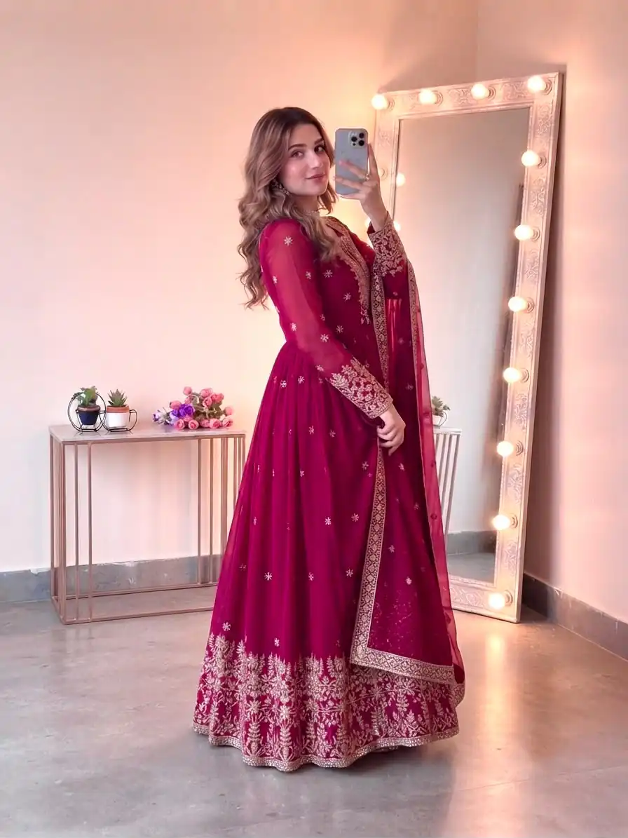SSR 546 Pink in Georgette Embroidery Work & Sequins Work Gown . Get it for ₹2149. Delivery 4-6 Working Days. Online Shop now. | Gowns, Bollywood Gowns, Creative Gowns, Designer Gowns, Embroidered Gowns, Party Wear Gowns
