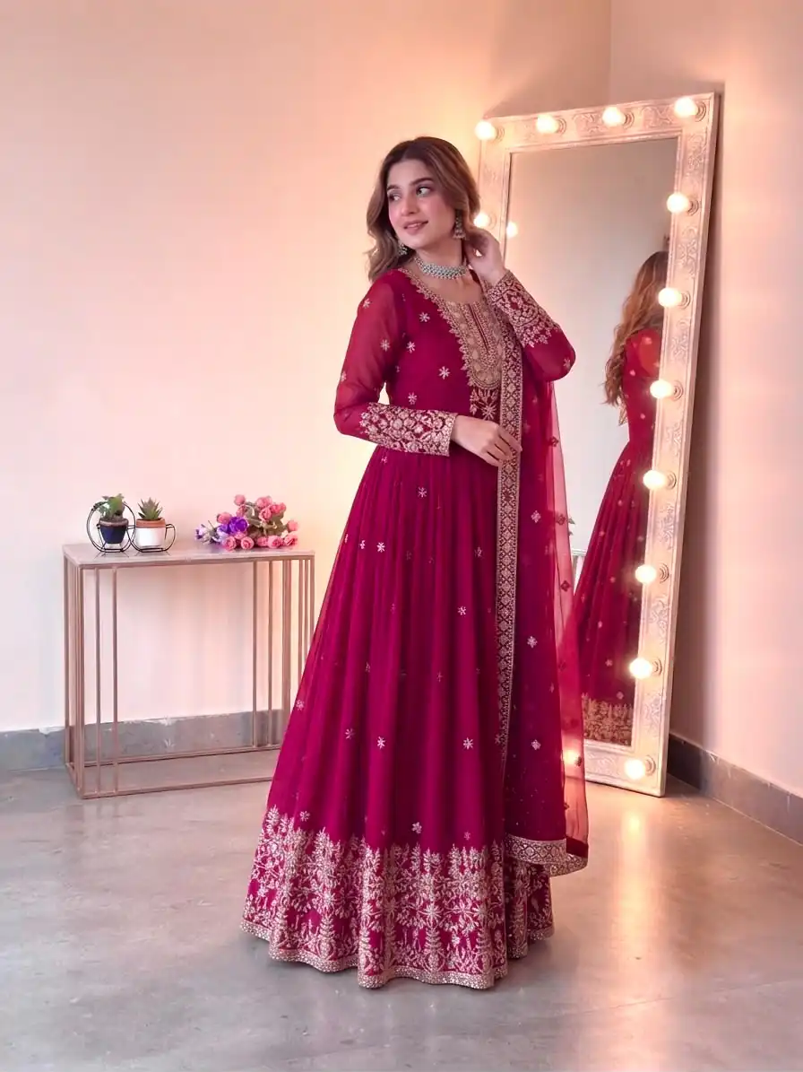 SSR 546 Pink in Georgette Embroidery Work & Sequins Work Gown . Get it for ₹2149. Delivery 4-6 Working Days. Online Shop now. | Gowns, Bollywood Gowns, Creative Gowns, Designer Gowns, Embroidered Gowns, Party Wear Gowns