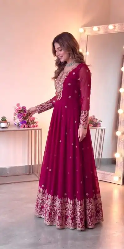SSR 546 Pink in Georgette Embroidery Work & Sequins Work Gown . Get it for ₹2149. Delivery 4-6 Working Days. Online Shop now. | Gowns, Bollywood Gowns, Creative Gowns, Designer Gowns, Embroidered Gowns, Party Wear Gowns
