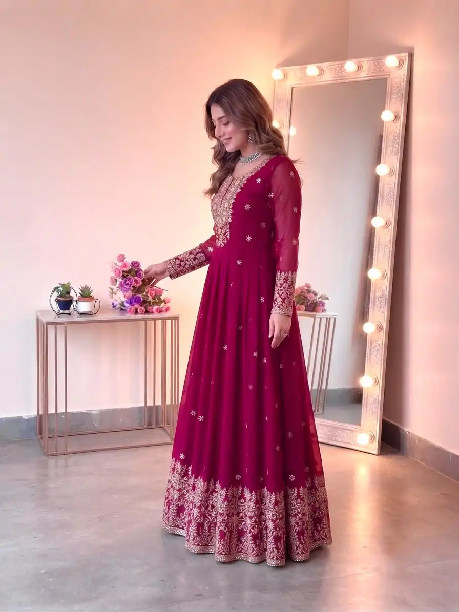 SSR 546 Pink in Georgette Embroidery Work & Sequins Work Gown . Get it for ₹2149. Delivery 4-6 Working Days. Online Shop now. | Gowns, Bollywood Gowns, Creative Gowns, Designer Gowns, Embroidered Gowns, Party Wear Gowns