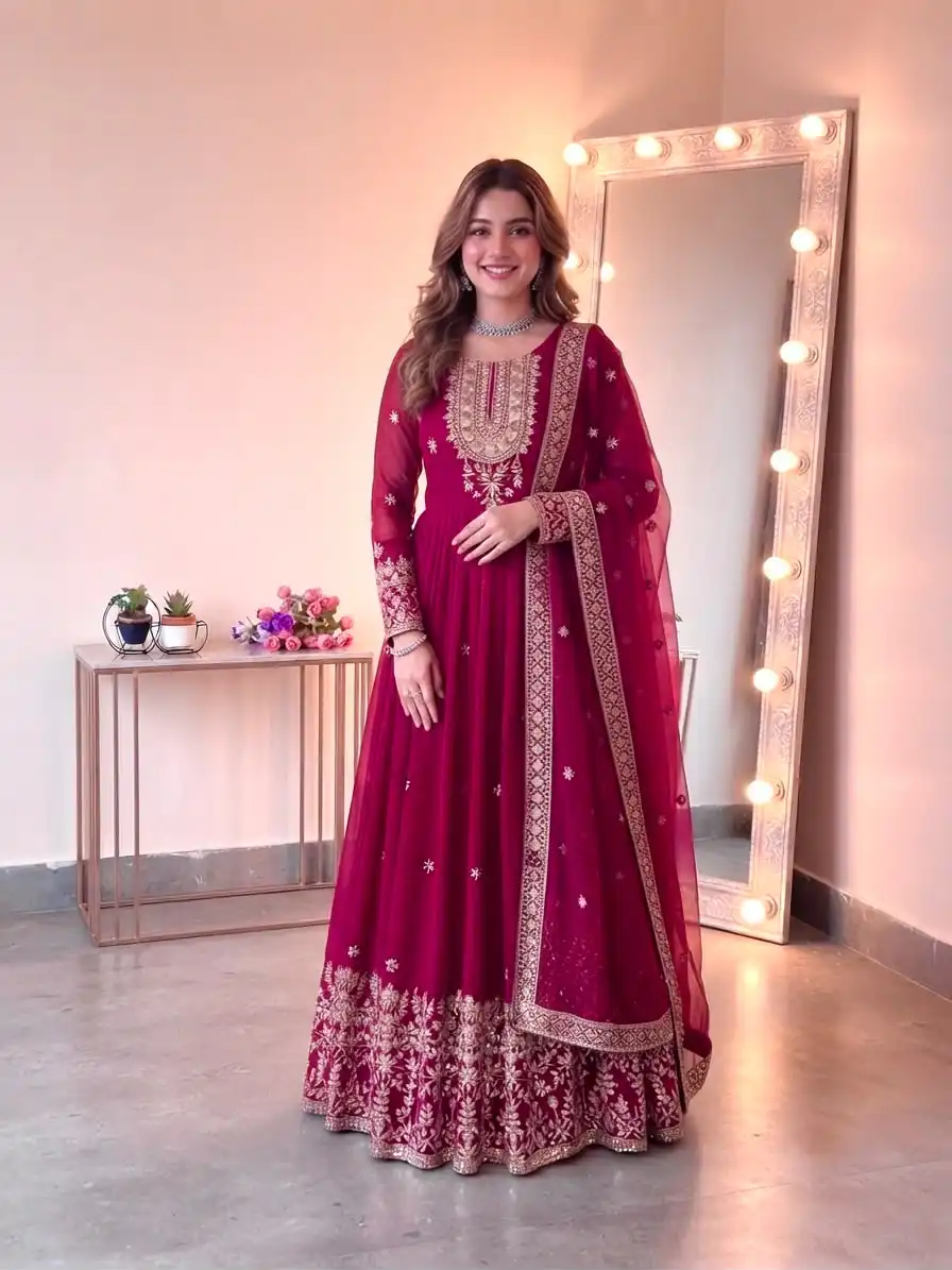 SSR 546 Pink in Georgette Embroidery Work & Sequins Work Gown . Get it for ₹2149. Delivery 4-6 Working Days. Online Shop now. | Gowns, Bollywood Gowns, Creative Gowns, Designer Gowns, Embroidered Gowns, Party Wear Gowns