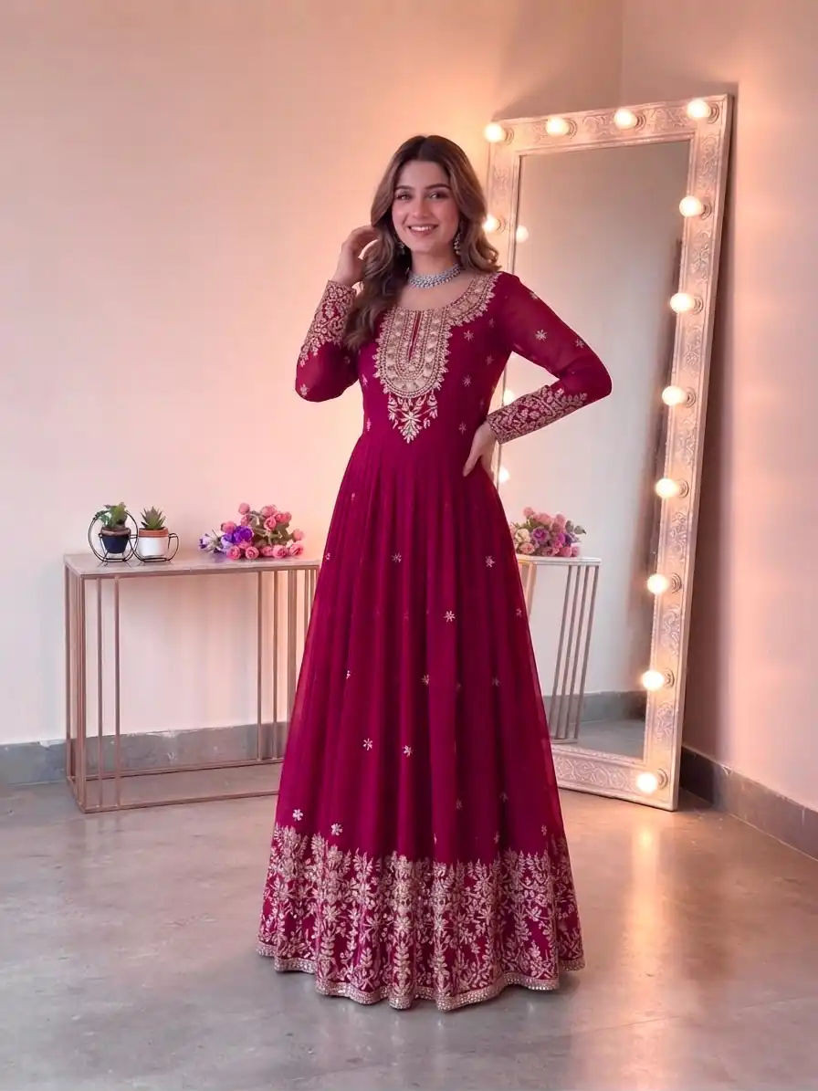 SSR 546 Pink in Georgette Embroidery Work & Sequins Work Gown . Get it for ₹2149. Delivery 4-6 Working Days. Online Shop now. | Gowns, Bollywood Gowns, Creative Gowns, Designer Gowns, Embroidered Gowns, Party Wear Gowns