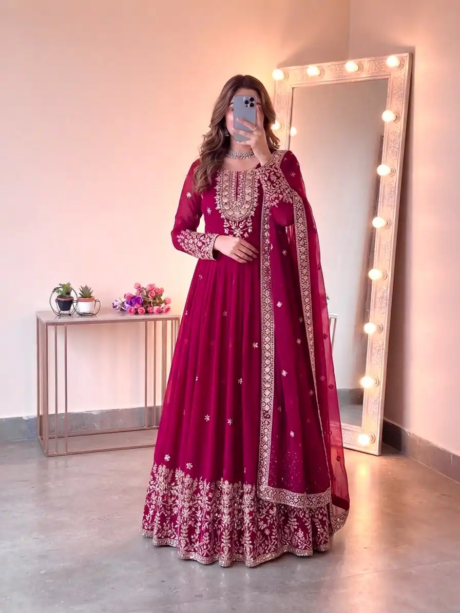 SSR 546 Pink in Georgette Embroidery Work & Sequins Work Gown . Get it for ₹2149. Delivery 4-6 Working Days. Online Shop now. | Gowns, Bollywood Gowns, Creative Gowns, Designer Gowns, Embroidered Gowns, Party Wear Gowns