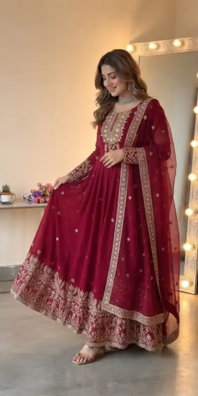SSR 546 Red in Georgette Embroidery Work & Sequins Work Gown . Get it for ₹2149. Delivery 4-6 Working Days. Online Shop now. | Gowns, Bollywood Gowns, Creative Gowns, Designer Gowns, Embroidered Gowns, Party Wear Gowns