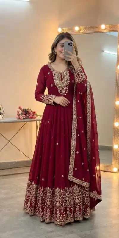 SSR 546 Red in Georgette Embroidery Work & Sequins Work Gown . Get it for ₹2149. Delivery 4-6 Working Days. Online Shop now. | Gowns, Bollywood Gowns, Creative Gowns, Designer Gowns, Embroidered Gowns, Party Wear Gowns