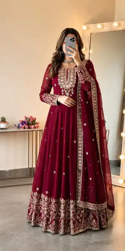 SSR 546 Red in Georgette Embroidery Work & Sequins Work Gown . Get it for ₹2149. Delivery 4-6 Working Days. Online Shop now. | Gowns, Bollywood Gowns, Creative Gowns, Designer Gowns, Embroidered Gowns, Party Wear Gowns