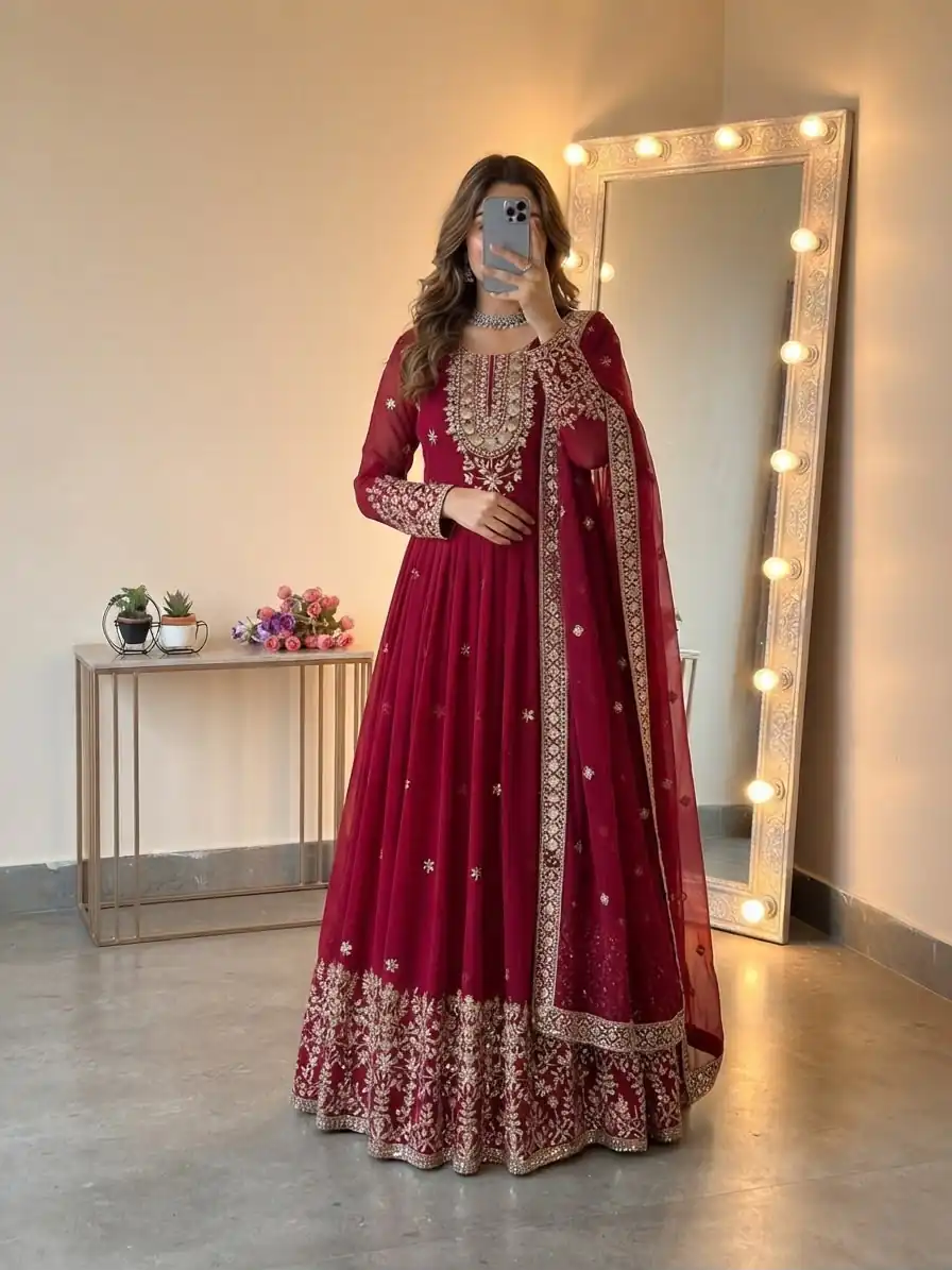 SSR 546 Red in Georgette Embroidery Work & Sequins Work Gown . Get it for ₹2149. Delivery 4-6 Working Days. Online Shop now. | Gowns, Bollywood Gowns, Creative Gowns, Designer Gowns, Embroidered Gowns, Party Wear Gowns