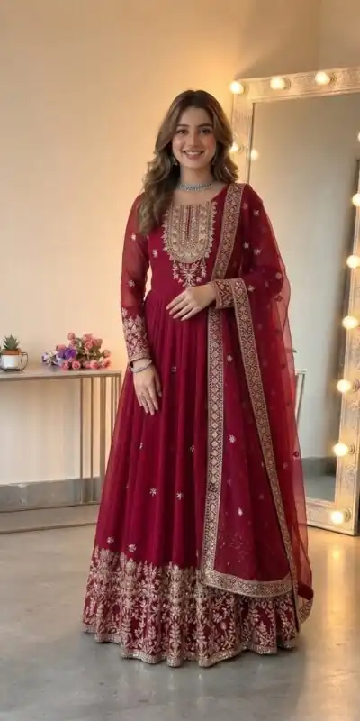 SSR 546 Red in Georgette Embroidery Work & Sequins Work Gown . Get it for ₹2149. Delivery 4-6 Working Days. Online Shop now. | Gowns, Bollywood Gowns, Creative Gowns, Designer Gowns, Embroidered Gowns, Party Wear Gowns