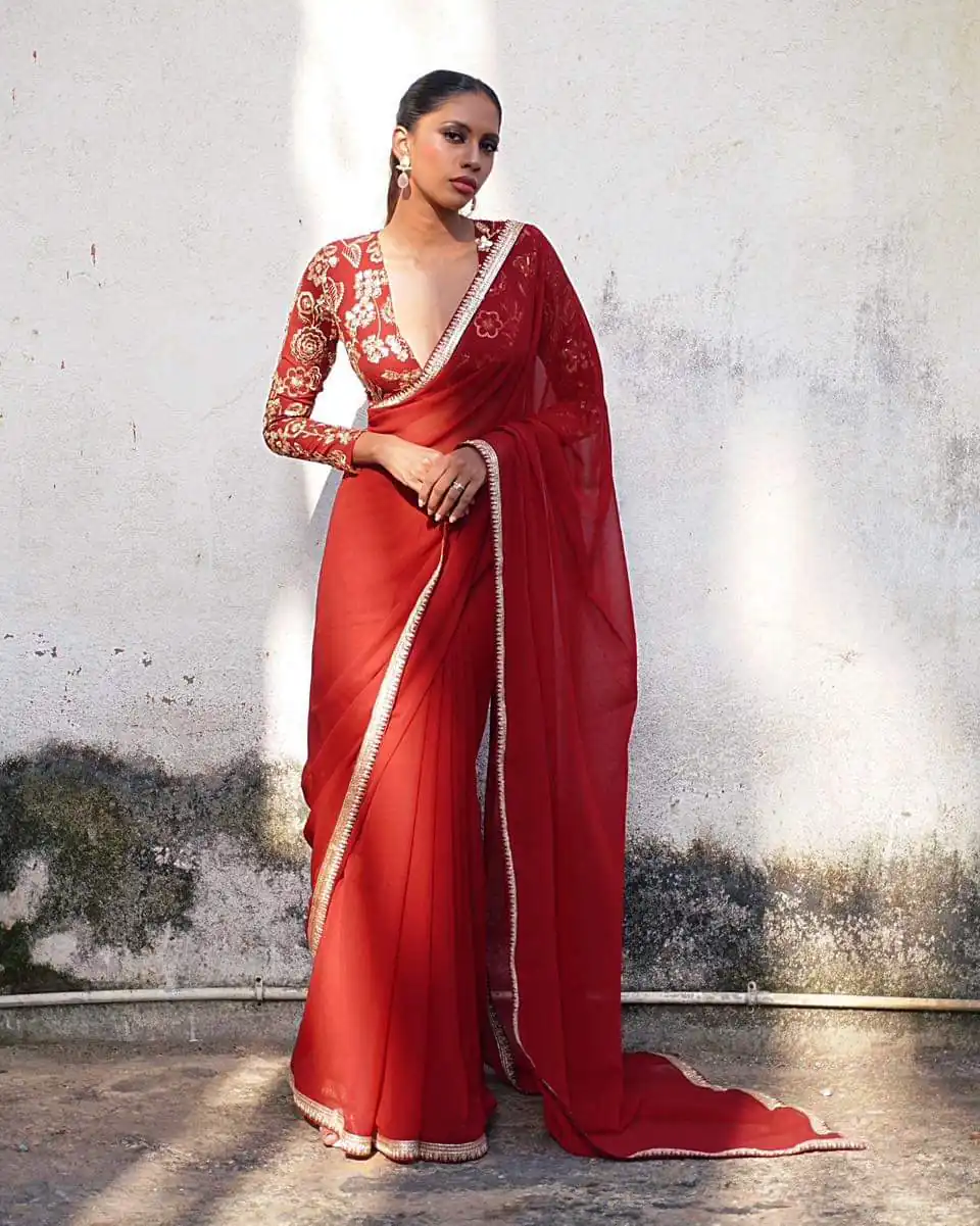 JR 646 Red Georgette Saree Perfect for Wedding, Party, Traditional Day, Housewarming, Pongal – . Exclusive Offer ₹1699. Delivery 4-6 Working Days. Shop | Sarees, Bollywood Sarees, Creative Sarees, Designer Sarees, Embroidered Sarees, Ethnic Saree, Modern Digital sarees, Party Wear Sarees