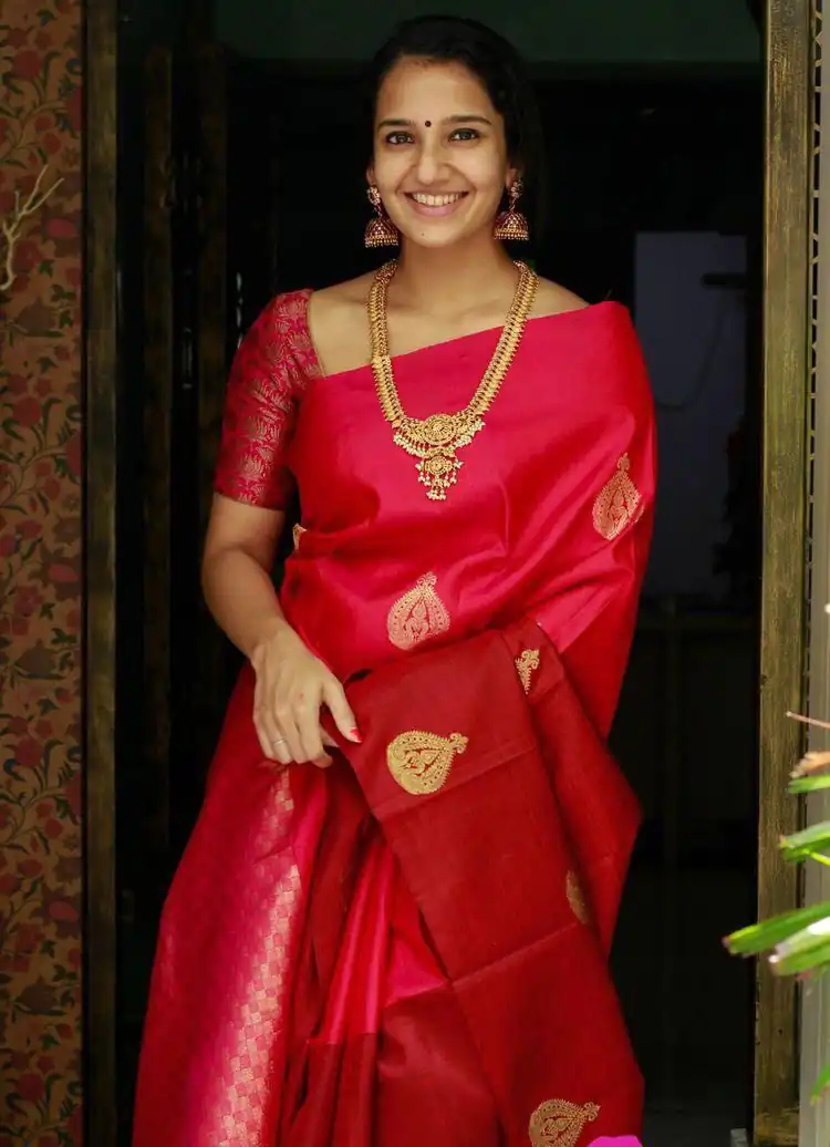 KP 2072 Red Color Yellow Soft Lichi Silk Saree with Jacquard Work. Best Price ₹1299. Delivery 4-6 Working Days. Shop now. | Sarees, Bollywood Sarees, Creative Sarees, Designer Sarees, Embroidered Sarees, Ethnic Saree, Modern Digital sarees, Party Wear Sarees